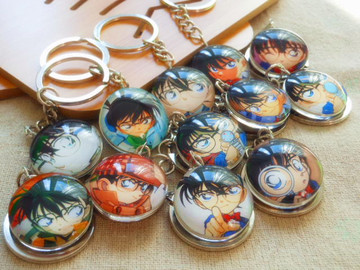 动漫柯南水晶玻璃钥匙扣挂件时光宝石钥匙链私人照片定做礼品饰品