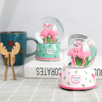 Snowflake flamingo crystal ball music box creative boys and girls new year gift clockwork sky city music box