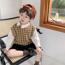 2021 autumn new childrens wool waistcoat Korean version of the baby plaid knitted vest in the childrens foreign-style top tide