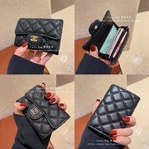 Genuine leather card bag Delicate High-end Caviar Jam Magica Clips Niu Leather Buckle Multifunction Zero Money Bag Wallet Short