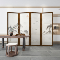 New Chinese style screen partition living room office hotel solid wood mobile folding Simple landscape decoration semi-permeable folding screen