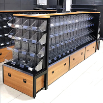 Snack shop small food display stand Creative fine bulk candy class double-sided bulk transparent hanging bucket dried fruit against the wall