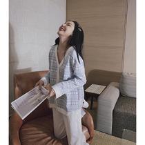 2021 new autumn ladies pajamas ins women long sleeve size cardigan out sweet plus size set home clothes