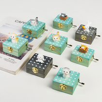 Wooden hand-cranked music box Sky City music box creative small animal birthday gift for girlfriends and women holiday gifts