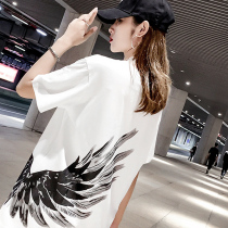 Net red T-shirt women ins Super fire cotton wings 2021 new summer loose long Joker short sleeve tide White