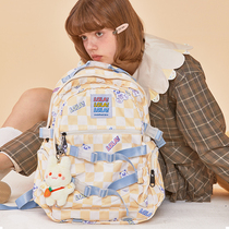 LOLA DESIGN Small Bear Chessboard Grid Double Shoulder Bag Small Crowdbag Female University Studentss Day Original Backpacker Female