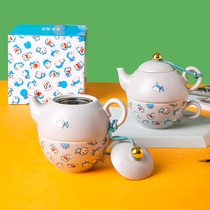 Doraemon brew teapot ceramic single pot flower teapot with filter kung fu tea set one pot one cup single set