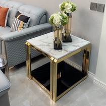 Light luxury sofa side cabinet marble stainless steel corner cabinet Nordic glass side modern simple small coffee table Square