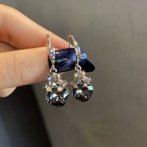 Retro light luxury~ beautiful treasure gray~crystal ear hook earrings womens trendy fashion ear jewelry temperament trend