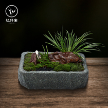Yi Qian Tang blue stone basin calamus basin small stone trough Fish Fish Stone bonsai basin retro large bonsai flower pot long stone basin