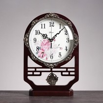 Solid Wood retro clock clock Chinese living room mute creative clock ornaments desktop home Table big sitting clock