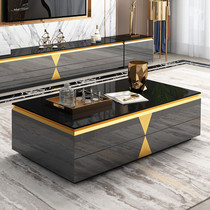 Tea table TV cabinet combination light luxury black Golden high-grade glass living room modern simple ktv high-end big tea table