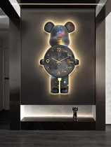 Light luxury trend violent bear luminous living room decorative painting with clock wall clock home sofa background wall hanging painting atmosphere