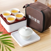Fashion car travel Mini outdoor portable tea set Chaoshan Kung Fu travel pure white cover bowl tea set Tea cup set