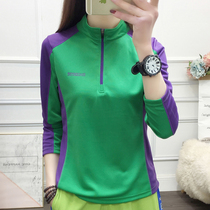 Korean version of the color block summer stand collar fast drying women long sleeve outdoor sports sunscreen thin loose climbing fast drying T-SHIRT