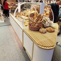 Small bread display cabinet bread cabinet side cabinet titanium plated island cake display cabinet curved glass bread rack commercial