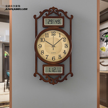 2021 New New Chinese wall clock living room calendar decorative clock home atmospheric wood wall clock