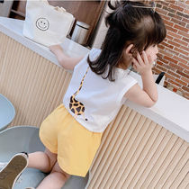 Girls summer 2021 new summer little girl sleeveless set baby fashion foreign style sleeveless shorts two-piece set