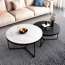 Coffee table table living room household rock board black and white combination minimalist small household tea table round coffee table light luxury modern