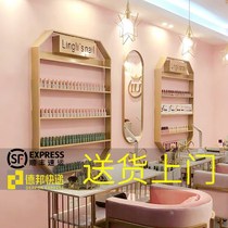 Nail shop Wrought iron nail oil glue net red nail polish shelf Wall-mounted shelf Cosmetics display shelf