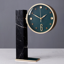 Creative marble vertical clock light luxury leather Bell pendulum living room home fashion desk clock desktop modern clock