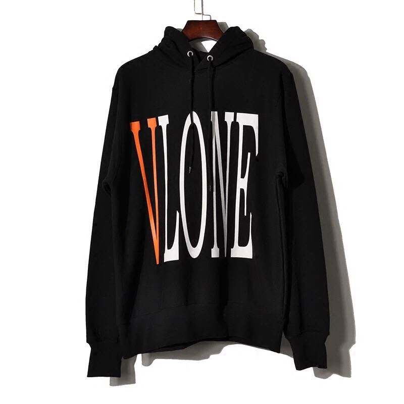 vlone 亚洲 pop up 游击店限定 大字母logo黑红黑橙v圆领套头帽衫