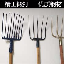 Iron fork three-strand fork agricultural iron fork all-steel household rollover long handle fork grass manure fork large