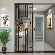 Stainless steel black titanium screen custom modern simple entrance decoration New Chinese living room hollow partition light luxury