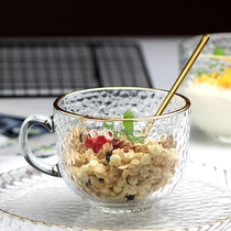 Japanese hammered breakfast cup yogurt cereal cup thickened large capacity high-value Milk Cup gilt gold rimmed glass cup