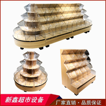 Supermarket wooden four-layer bulk snack cabinet Bulk snack food candy biscuit dry goods shelf round display cabinet