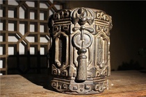 Old Stone Carving Paleolithic Antique Shanxi Bluestone Fringe Auspicious Stone Pier Pillar Pier Base Retro Home Decoration