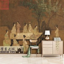 Ancient characters lady figure wallpaper New Chinese photography photo Hanfu wallpaper Retro color national style mural background cloth