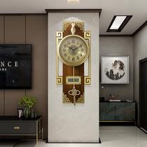 New Chinese pure copper bell table hanging bell living room home fashion light extravagant atmosphere hanging wall clock China wind solid wood hanging table