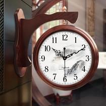 Large Chinese style solid wood double-sided wall clock Creative new Chinese style quartz clock watch living room silent watch decorative clock