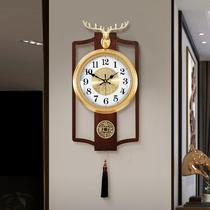 New Chinese pure copper hanging bell living room home fashion light lavish hanging wall clock creative brass deer head Chinese wind watches