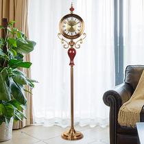 New European-style living room floor clock American light luxury copper-plated metal standing clock Chinese home Creative seat clock