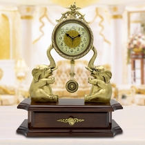 European pure copper solid wood elephant desk clock Living room retro personality large ornaments Li Sheng mute antique clock table clock