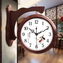 New Chinese solid wood bifacial hanging bell American Nordic solid wood clock Two sides Living room China Wind hanging table