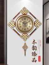 Pure copper New Chinese style hanging bell light luxury Chinese wind clock Living room Home Fashion Atmosphere China knot clock hanging wall