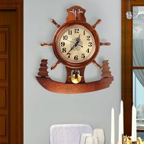 Large number American solid wood living room clock helmsman mute hanging clock Eurostyle creative retro clock wall clock