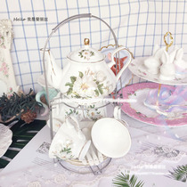 Original single export white peony flower bronzing ceramic tea set coffee cup set 14 pieces to give gifts wedding
