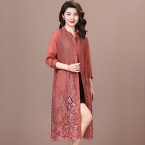 2021 summer new windbreaker womens long hollow embroidery high-end atmosphere sunscreen coat large size