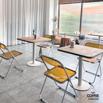 Net red transparent plastic chair solid wood small round table ins milk tea shop dessert shop table and chair combination cafe Crystal Chair