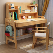 Childrens solid wood desk bookshelf integrated table girl bedroom male learning table small apartment lift desk combination