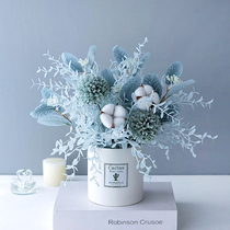 Nordic modern minimalist light blue ice hibiscus cotton floral sugar fake silk flowers emulated floral bouquet table vase hem