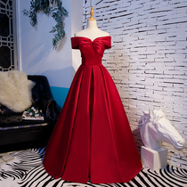 One-shoulder toast dress bride 2020 new red long section is thinner usually wear temperament ladies evening dress women