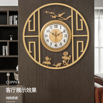 New Chinese wall clock living room with large copper clock atmospheric hotel hanging wall pure copper Villa wall clock decorated with art hanging watch