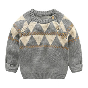 enyang男婴童1岁男童宝宝提花套头毛衣针织衫婴儿打底衫上衣加厚