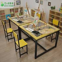  Glass art table trusteeship class Kindergarten table and chair Painting table Studio training table Kindergarten desk Handmade table