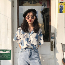 Large size fat mm Hong Kong style short-sleeved shirt 2021 summer Korean student ins casual top female polo chiffon shirt